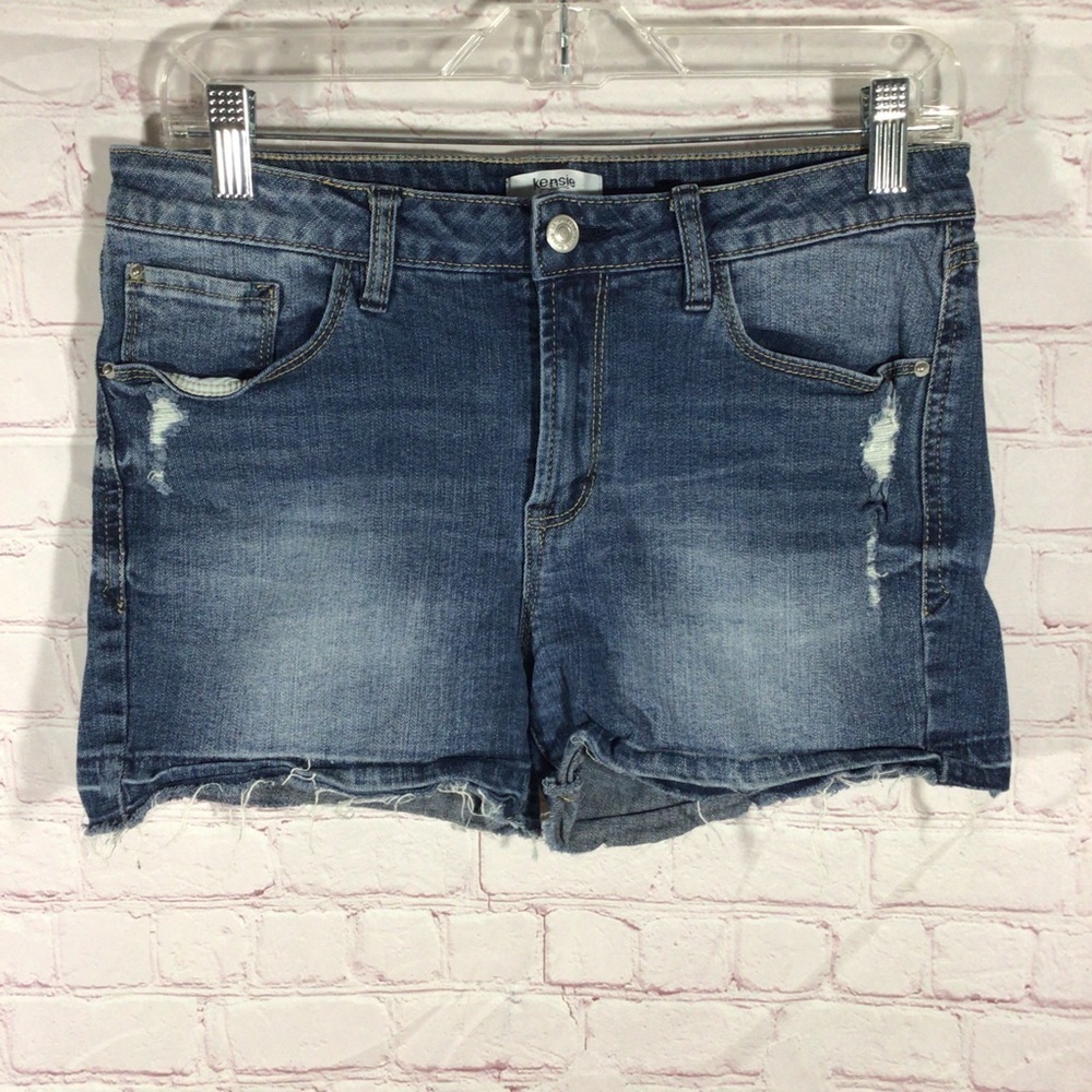 Kensie Jeans Distressed Frayed Blue Denim Shorts - Size 8/29